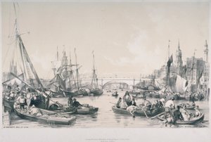 Utsikt over den nye London Bridge fra bassenget ved Themsen, 1841 av William Parrott