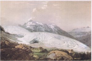 Utsikt over Mount Furka med Rhone-breen, fra British Adventure utgitt av Collins, 1947 av William Pars