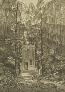 Utsikt over kapellet i hagen ved Strawberry Hill, gravert av Godfrey, 1784 av William Pars