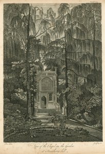 Utsikt over kapellet i hagen ved Strawberry Hill, Twickenham, London av William Pars