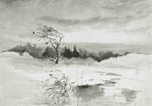 Landskap med vann og forblåst tre av William Parsons Winchester  Dana