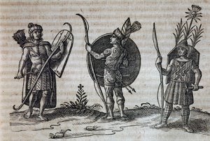 Typer fransk-kanadiske indianere, illustrasjon fra Beskrivelse av Nouvelle-France av Nicolas Toussaint Charlet