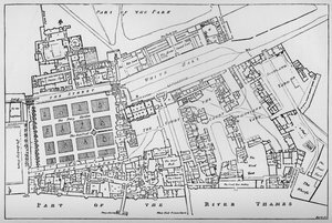 En redusert kopi av Fishers grunnplan for Royal Palace of Whitehall, tatt i Reign of Char
