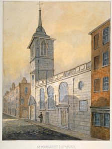 Sørøstutsikt over Church of St Margaret Lothbury, City of London, 1815. av William Pearson