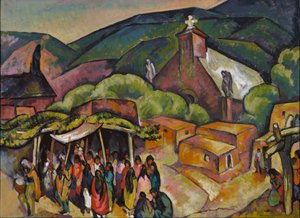 Festdag: San Juan Pueblo, ca. 1921. av William Penhallow Henderson