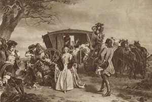 Familie holdt oppe av den franske motorveimannen Claude Duval (litho)
