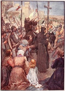 'Ofte var han å bli sett ridende på en esel', plate fra 'The Story of France', av Mary MacGregor, 1920 (farget lito) av William Rainey