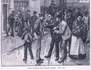 Scene under Preston Strike 1856 AD av William Rainey
