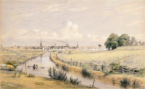 Jersey City med et glimt av New York fra Bergenskanalen, 1854 av William Rickarby Miller