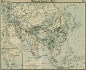 Middelalderhandel Asia. Fra The Historical Atlas av William Robert Shepherd