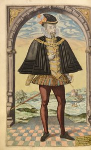 Emmanuel Philibert, hertug av Savoy, fra Honor Military, and Civil, William Segar, pub. Robert Barker, London, 1602 (håndfarget gravering)