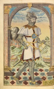 Godfrey Adelmar, fra nHonor Military, og Civill, William Segar, pub. Robert Barker, London, 1602 (håndfarget gravering) av William Rogers