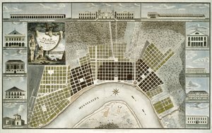 Plan for byen og forstedene til New Orleans, 1817 av William Rollinson