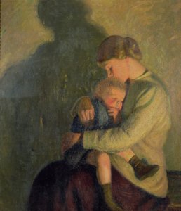 Mor og barn: Stearinlys (olje på lerret)