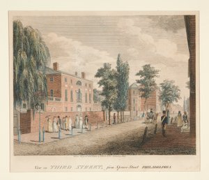 Utsikt i Third Street, fra Spruce Street Philadelphia av William Russell Birch