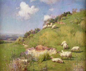 Sheep on a Hill Side (olje på lerret) av William Samuel Henry Llewellyn