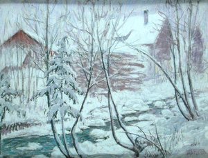 Chalets in the Snow (pastell om bord)