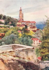 Den gamle kirken, Mentone (fargelitografi)