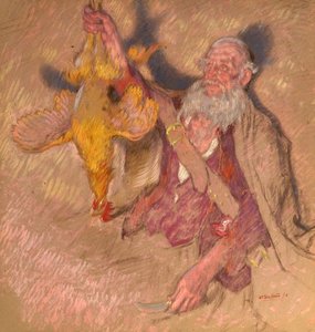 Studie av en mann som holder en hane for Highland Raiders, 1918 (olje på papir)