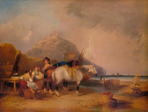 Kystscene, med figurer og hester, c1841