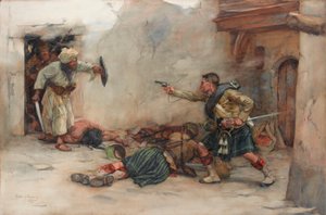 Trommeslager James Roddick fra 92nd Gordon Highlanders, forsvarer løytnant Menzies under hånd-til-hånd-kamp i Kandahar av William Skeoch Cumming