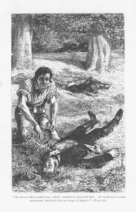 Adam Bede, etter å ha overvunnet Arthur Donnithorne i en kamp, blir forferdet over å se rivalen hans ligge bevisstløs. Adam Bede av George Eliot, første gang utgitt 1859. Illustrasjon av William Small (1843-1929) fra en utgave utgitt c1885. av William Small