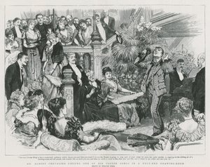Mr Albert Chevalier synger en av hans coster-sanger i en West End-salong (gravering) av William Small