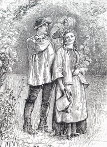 Kroningen av maidronningen med en krans av hagtorn av sin kjære. Av William Small (1843-1929), en engelsk illustratør av William Small