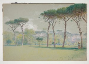 Castel Fusano: Landskap - stor plen og trær av William Stanley Haseltine