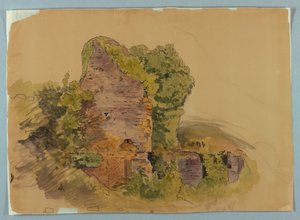Tårnbase, skisse av ruiner i skogen av William Stanley Haseltine