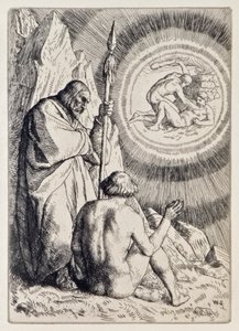 Michael setter foran Adam a Vision from Paradise Lost av John Milton (1608-1674), en serie på 12 illustrasjoner etset av William Strang (1859-1921) av William Strang