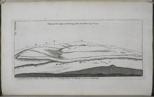 Stonehenge, et tempel restaurert til de britiske druidene: Prospect of the Cursus og Stonehenge, fra nord av William Stukeley