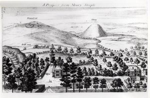 Utsikt fra Avebury-tårnet i Silbury Hill, illustrasjon fra 