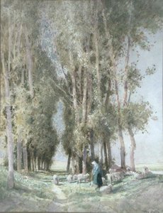 A Shepherness and her Flock, Holland (akvarell på papir) av William Tatton Winter