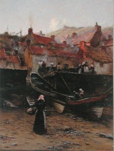 Quayside ved Staithes, Yorkshire (olje på lerret)