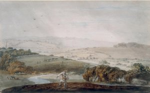 En bonde som sår, en elvedal og bølgende åser bortenfor av Joseph Mallord William Turner