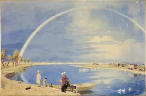 En aprildusj: Utsikt fra Binsey Ferry nær Oxford, med utsikt mot Port Meadow og Godstow av Joseph Mallord William Turner