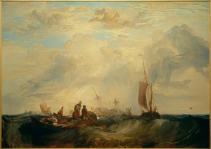Entrance of the Meuse: Orange-Merchant on the Bar, Going to Pieces av Joseph Mallord William Turner