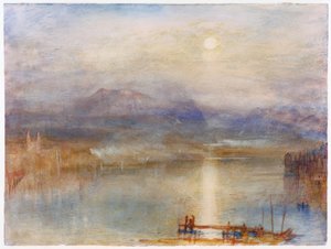 Måneskinn over Vierwaldstättersee på bakgrunn av