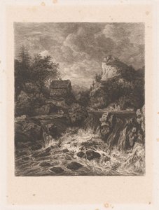 Landskap med en foss