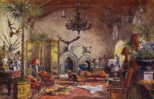 Warwick Castle: Great Hall (farge litho)