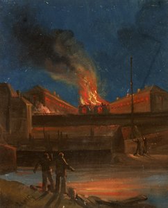 Bristol Riots: The Gaol Burning, ca. 1831 (olje på papir)