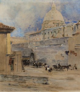 Vatikanet: Det hellige kontor og Dome of St Peters, Roma (penn, pensel, wc, blekk og gouache på papir)
