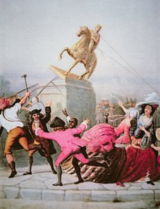 New York-patrioter trekker ned statuen av George III på Bowling Green, 9. juli 1776