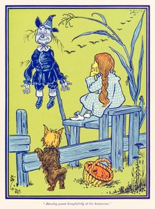 ?Dorothy stirret ettertenksomt på fugleskremselet.? fra ?The Wonderful Wizard of Oz? av L. Frank Baum