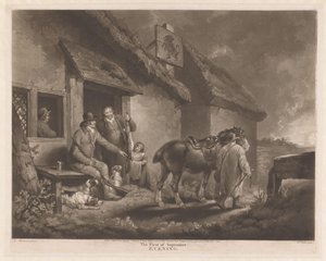 Jegere og jakthunder med byttet sitt på et vertshus Den første september, kveld (tittel på objekt) av William Ward