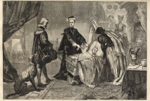 Dronning Mary forlater Stirling Castle - Marie Stuart (Marie I av Skottland) foran vuggen til sønnen hennes (Jacques Stuart, Jacques VI og jeg av William Ward