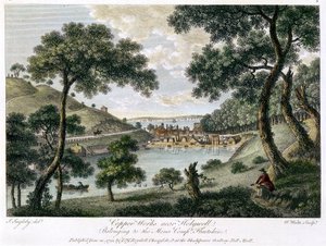 Copperworks nær Holywell, Flintshire, Wales eid av Mona Company, 1792