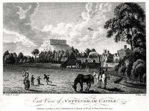 Østutsikt over Nottingham Castle, Nottinghamshire, 1777