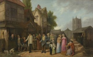 Scene utenfor et vertshus, kanskje ved Long Ashton, Bristol, ca. 1824 (olje på panel)